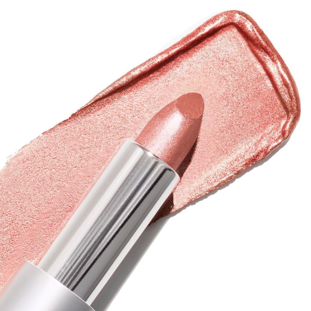 Glamour Crème | Een Frosted blozende perzik lippenstift met gouden en roze glinstering