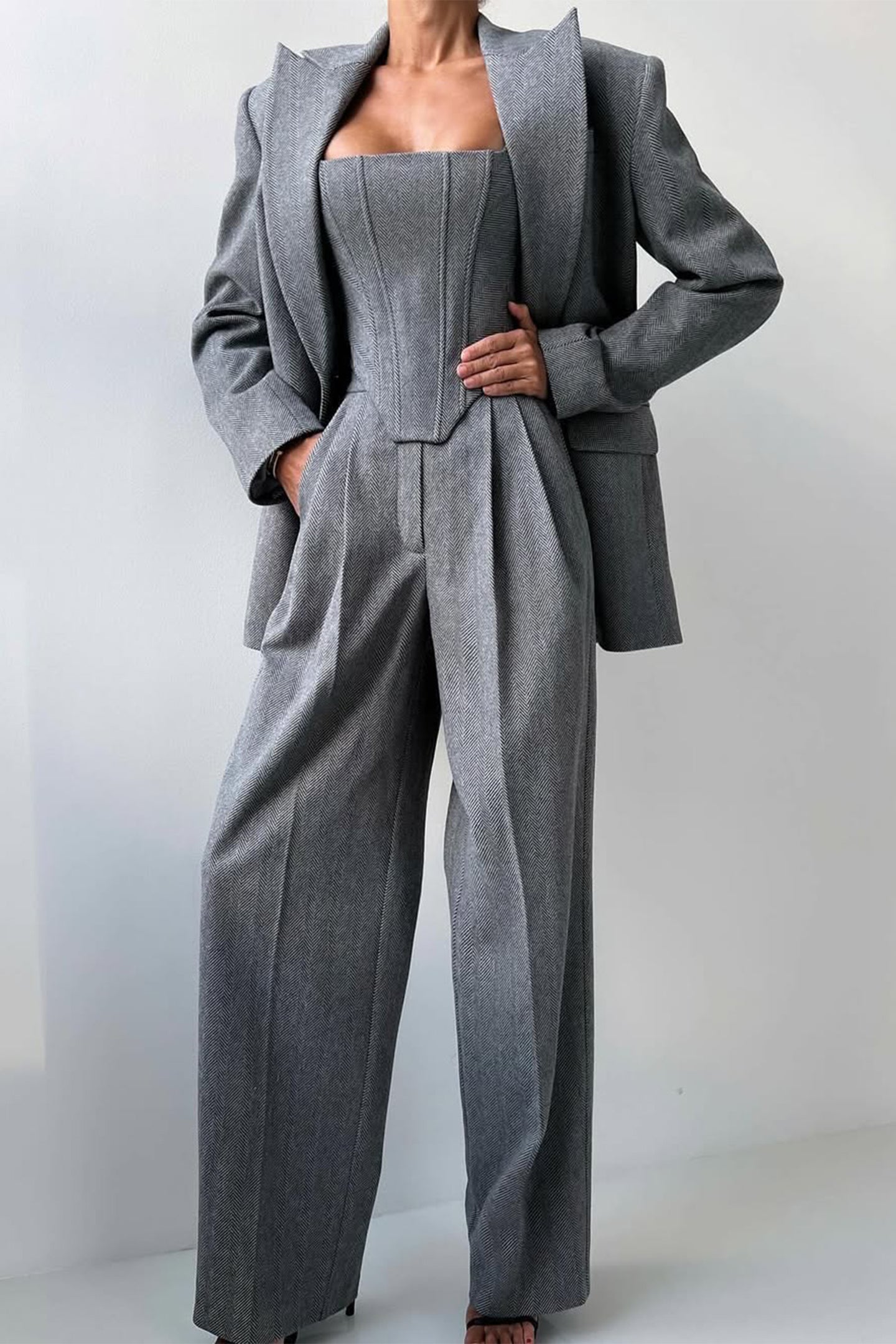 Vordela™ - Driedelige Set met Blazer met Double-Breasted