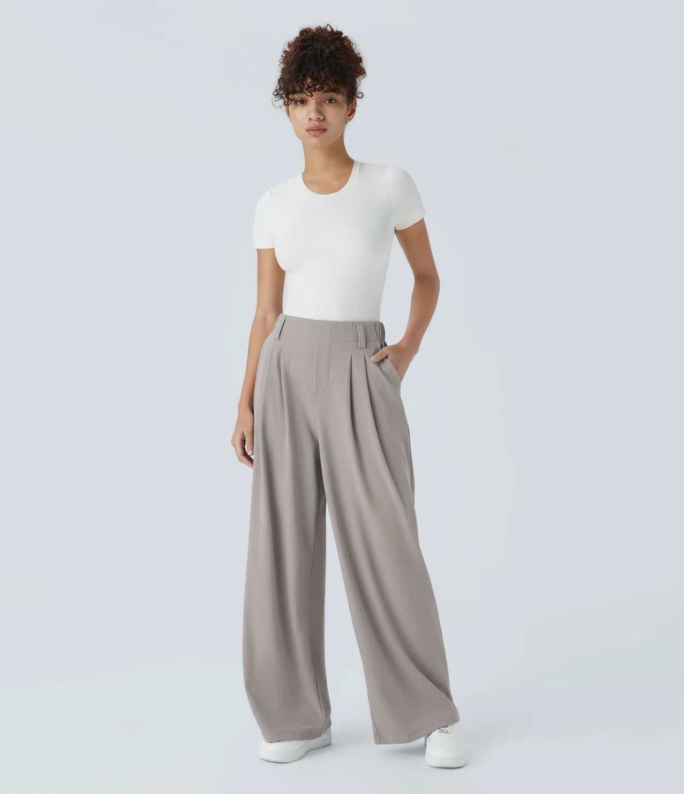 Vordela- mooie broek met hoge taille en wijde pijpen met zijzakken