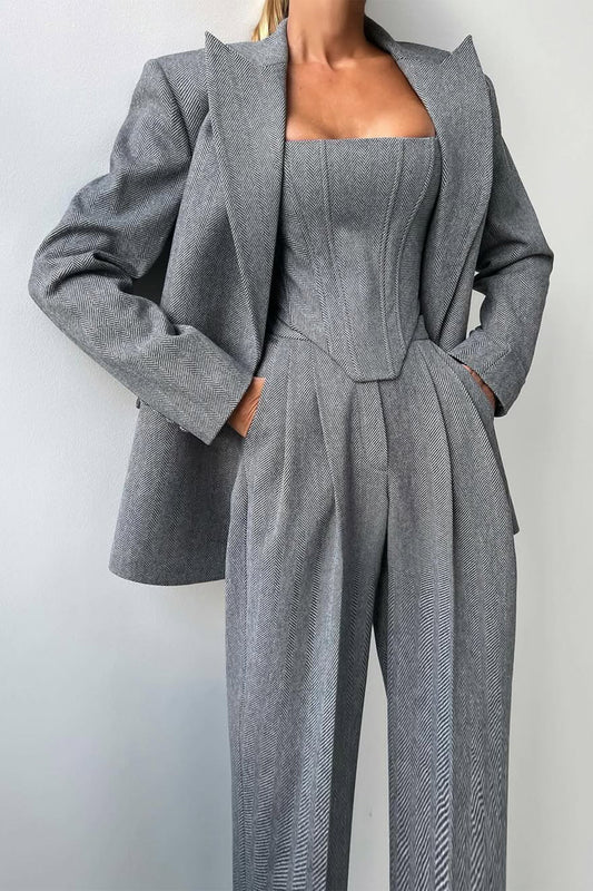 Vordela™ - Driedelige Set met Blazer met Double-Breasted