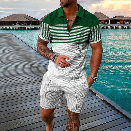 Gestreept poloshirt met korte mouwen en korte broek tweedelige set