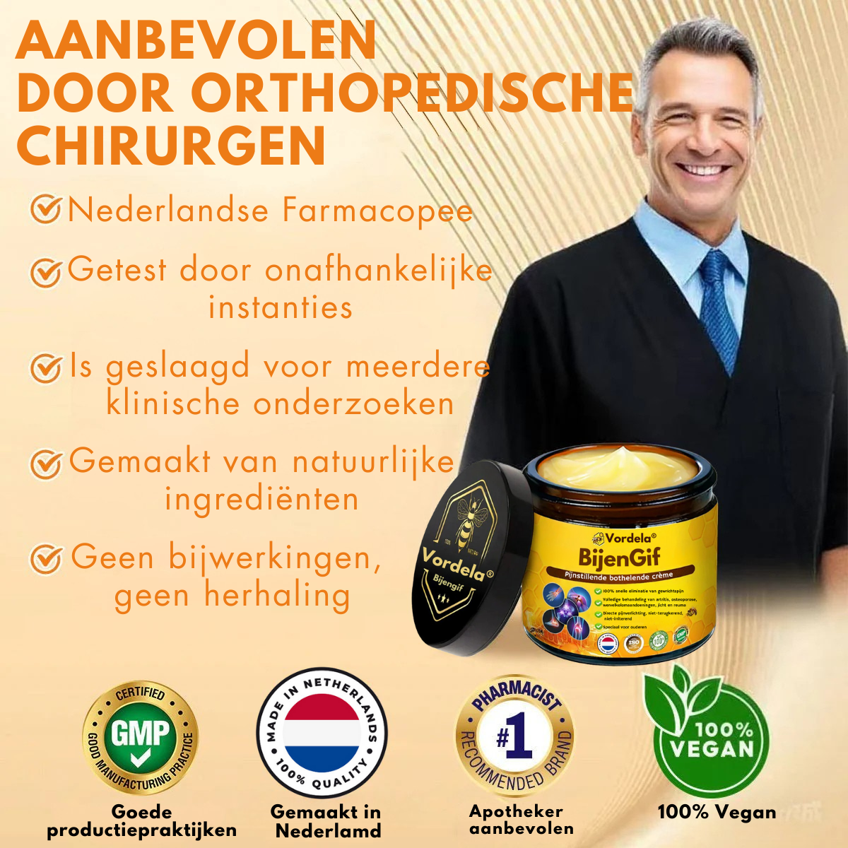 Gemaakt✨ en verzonden vanuit Nederland | ✅ Officiële winkel Vordela® Bijengif Pijnverlichtende Crème 🐝 🔥 Speciaal voor ouderen & aanbevolen door orthopeden